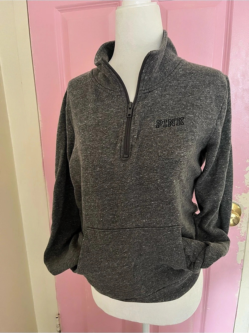 PINK Victoria's Secret Campus Fleece Half-Zip Pullover Gray